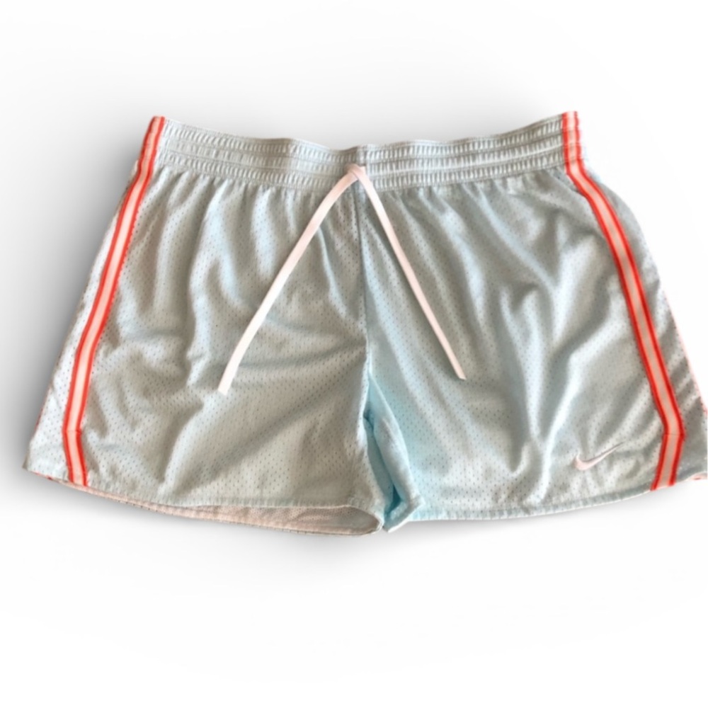 Nike Dry Fit Shorts Women’s Size L Light Blue with Orange Side Stripes EUC